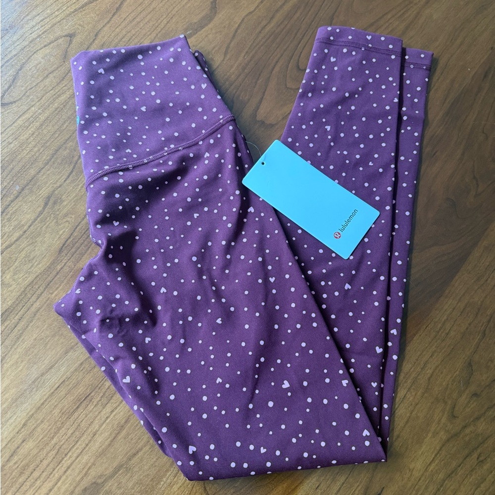 lululemon berry polka dot hearts align leggings sz 6